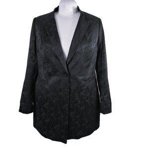 MichelStudio Black Jacquard Satin Brocade Lightweight Coat Size 14 Vintage Woman